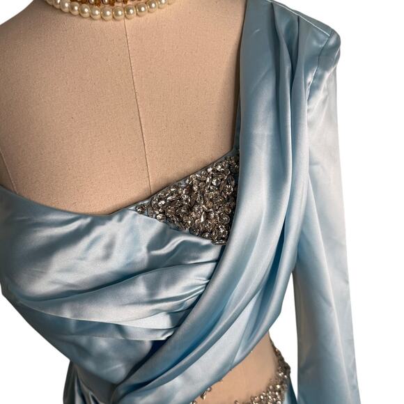 Portia and Scarlett Illusion Cutout One Sleeve Gown PS23502 ice blue size 10 - Picture 4 of 11